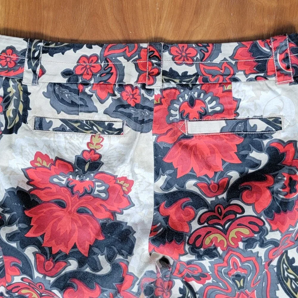 J. Crew Stretch Red Cream Floral Capri Pants City Fit - 4 - Picture 6 of 9